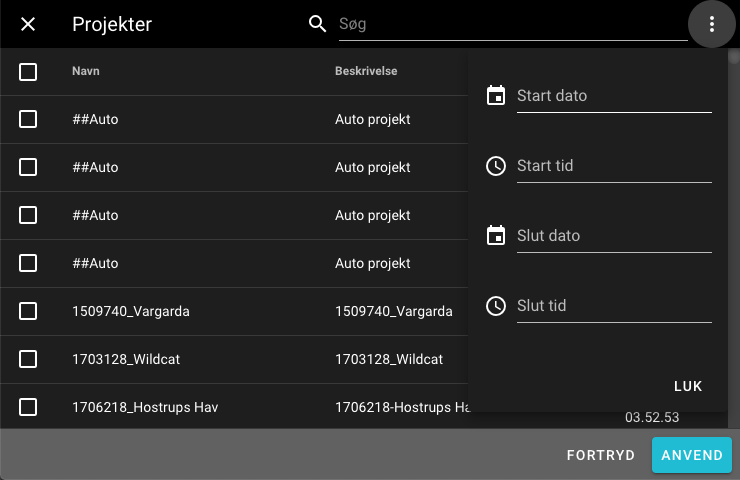 Filter dialog